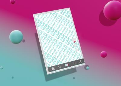 3D Perspective TikTok Mockup with 3D Geometric Elements