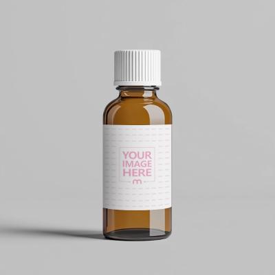 Amber Glass Bottle Label Mockup in Isolated Background