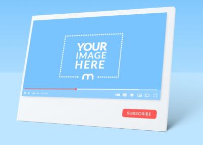 Angled YouTube Video Player Mockup with Blue Background