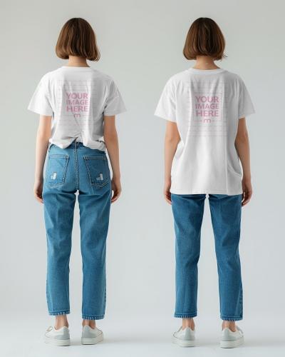 Back View of T-Shirt Mockup Tucked and Untucked