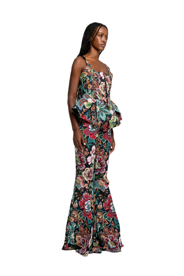 BLACK FLORAL BROCADE EXTREME FLARE TROUSERS marques almeida