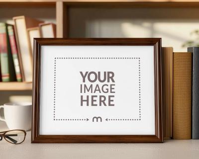 Brown Wooden Landscape Photo Frame Mockup