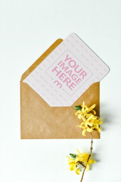 Card in an Envelope with Yellow Flower Mockup