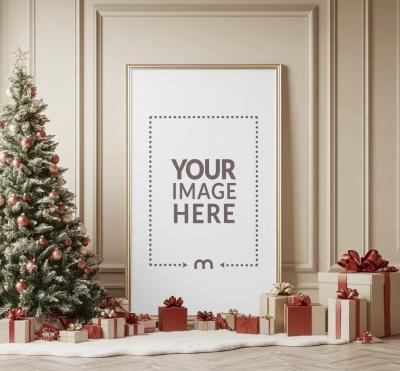 Christmas Background Vertical Frame Mockup for Seasonal Photo Displays