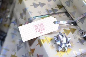 Christmas Gift Box Label Tag Mockup