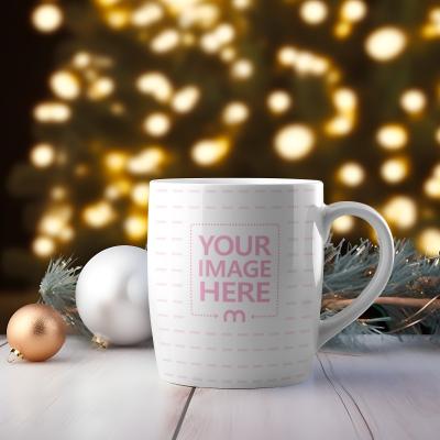 Coffee Cup Mug Mockup PSD with Festive Background