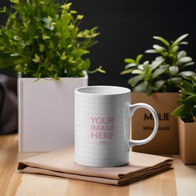 Coffee Mug Mockup Generator on Wooden Table with Plants