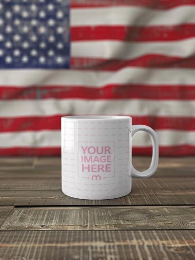 Coffee Mug Mockup Generator with American Flag Background