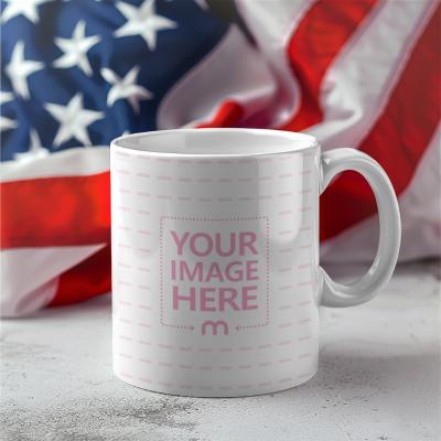 Coffee Mug Mockup with Patriotic USA Flag Background