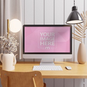 Computer Mockup Presented on top of a Desk with some Vases