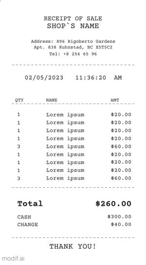 Customizable Receipt Template