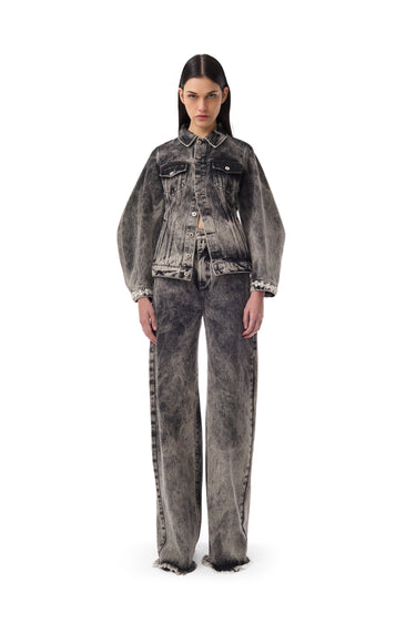 DENIM GREY ACID WASH EMBELLISHED FITTED JACKET marques almeida