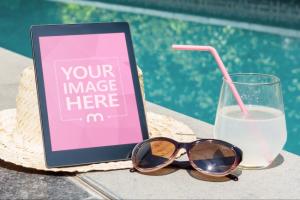 Digital Book E-Reader Near a Pool Mockup