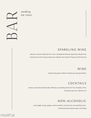 Drink Menu Template For Wedding Bar