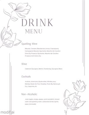 Drink Menu Template With Flowers