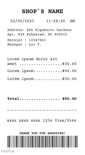 Editable Shopping Receipt Template