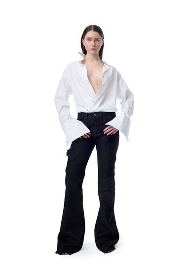 EMBROIDERED BLACK DENIM BOOTCUT JEANS marques almeida
