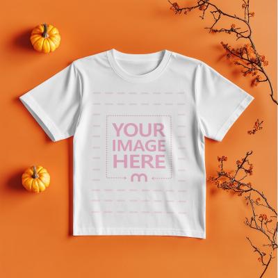 Festive T-Shirt Mockup with Halloween Vibes Top Angle