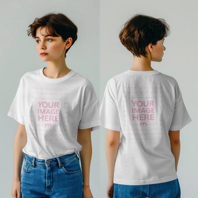 Front and Back View of T-Shirt Mockup on a Teenage Girl