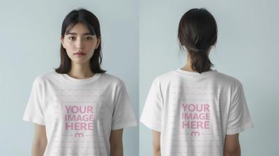 Front and Back View of T-Shirt Mockup with Woman