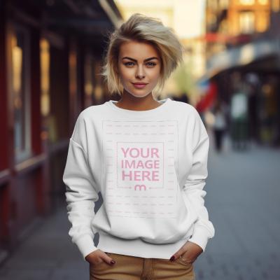 Full Sleeve Pullover Mockup on Woman Posing on Street