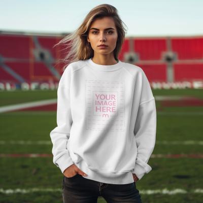 Full Sleeve Sweatshirt Mockup for Athlete Woman in Stadium Outdoor