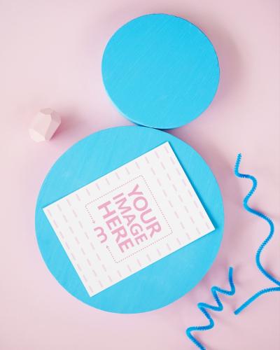 Greeting Card on Blue and Pink Background Mockup