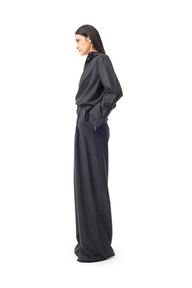 GREY PINSTRIPE WOOL PLEATED TROUSERS marques almeida