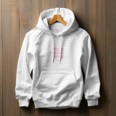 Hoodie Mockup on a Hanger in Wooden Background