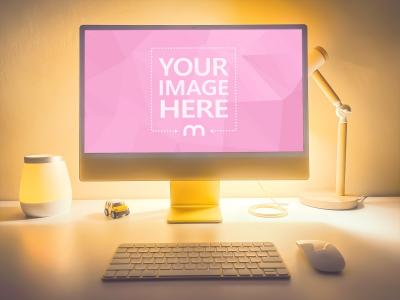 iMac on Bright Light Background Photoshop Mockup