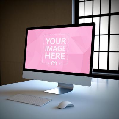 iMac on Bright Office Desk Mockup Generator