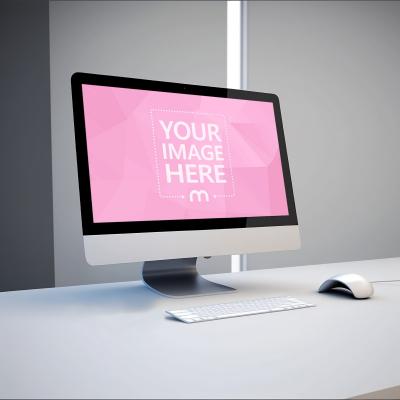 iMac on Bright Office Desk Scene Mockup Template