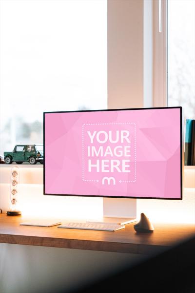 iMac on Home Office Desk Mockup Template