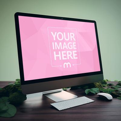 iMac on Office Desk With Green Background Mockup