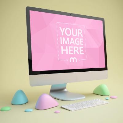 iMac on Pastel Colored Background Mockup Generator