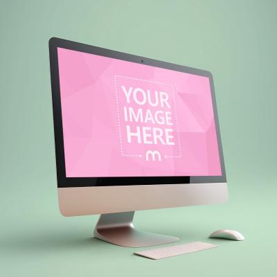 iMac on Pastel Green Background Mockup Generator