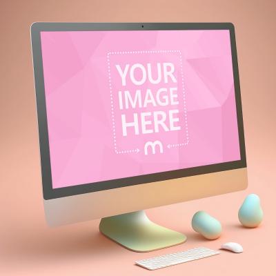 iMac on Pastel Orange Background Mockup Generator