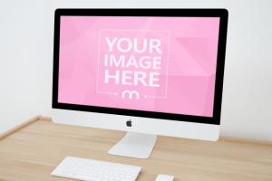 iMac on Wooden Desk Mockup