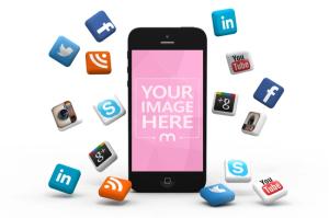 iPhone with 3D Social Media Icons Mockup