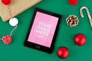 Kindle Device on Christmas Background Mockup