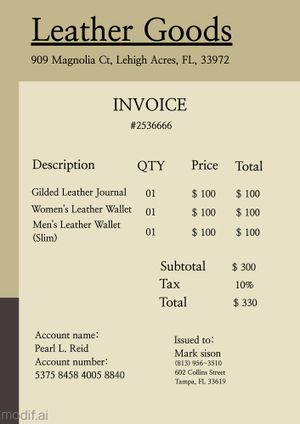 Leather Goods Invoice Design Template