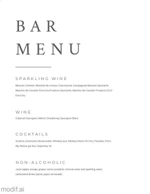 Light Wedding Bar Beverage Menu Template