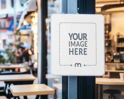 Logo Sign Placeholder Mockup in Charming Café Outdoor Area