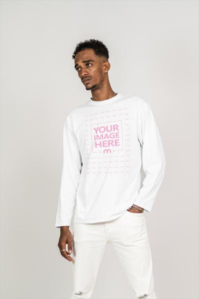 Man on White Background Wearing Sweatshirt Mockup