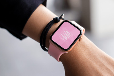 Mockup of a Smartwatch Featuring a Woman Showing it off