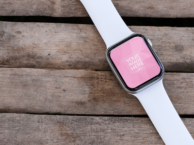 Mockup of a Smartwatch on top of an Old Bamboo Flooring