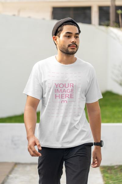 Mockup of Shirt With a Man Taking a Walk