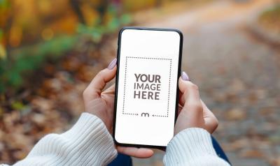 Modern Smartphone Mockup with Woman in Green Park