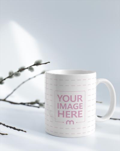 Mug with Branches on White Background Mockup