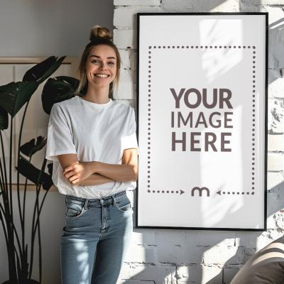 Painting Frame Mockup with Smiling Model 